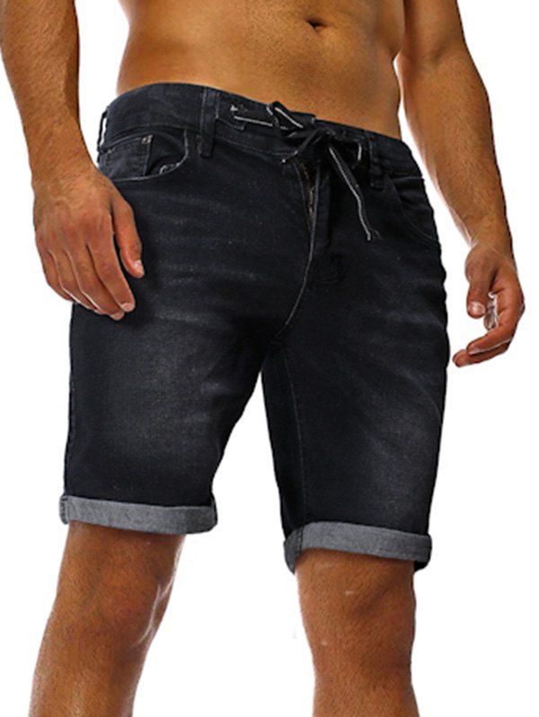 Casual Drawstring Jeans Shorts, Black