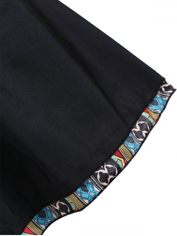 V Neck Printed Skirted One-piece Swimsuit, Black