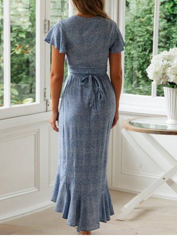 

Tiny Floral Butterfly Sleeve Tulip Dress, Blue gray