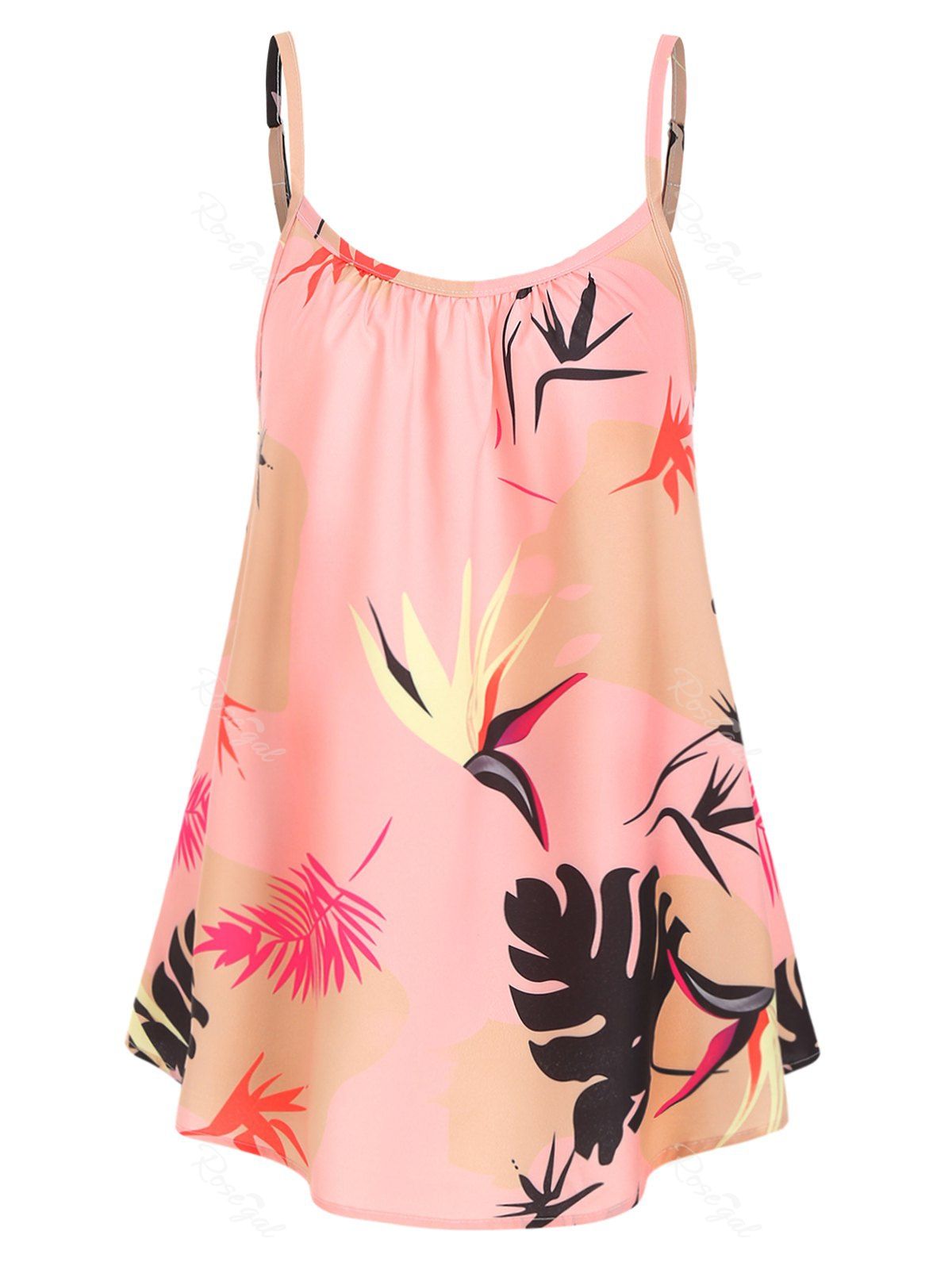 

Leaves Print Plant Plus Size Cami Top, Flamingo pink