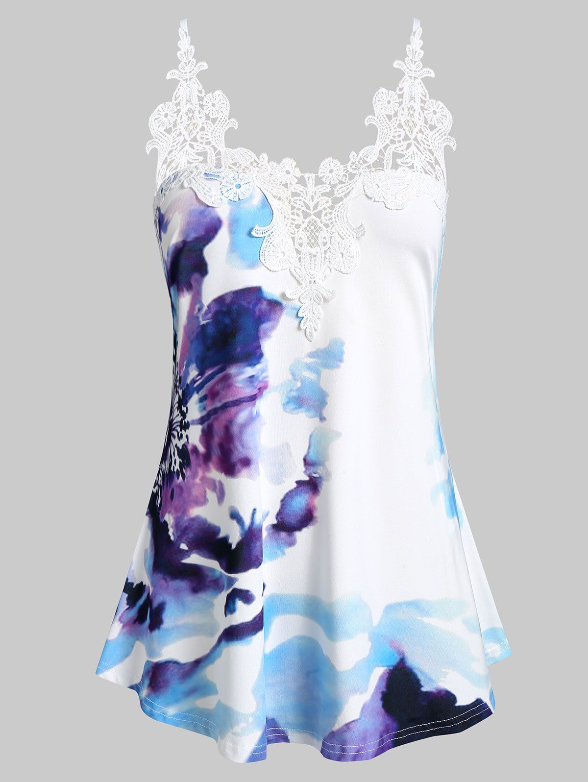 

Plus Size Tie Dye Lace Insert Spaghetti Strap Tank Top, Purple