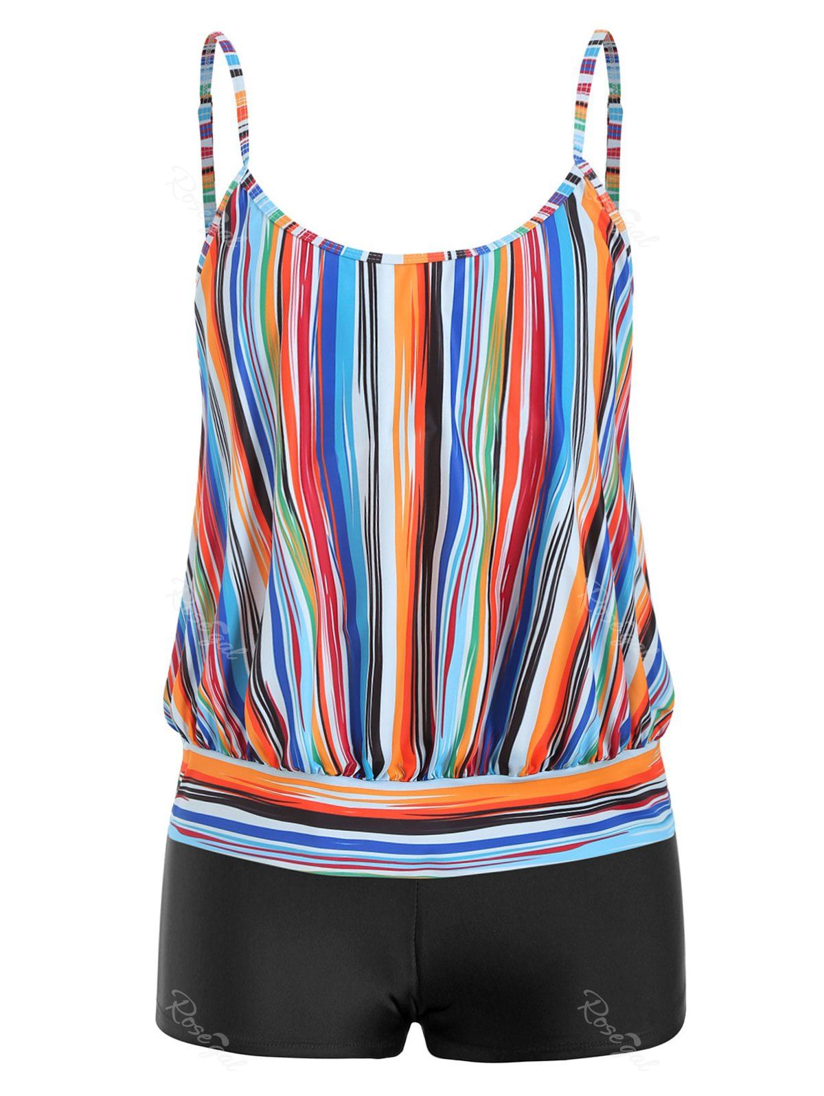 

Contrast Boxer Briefs Stripes Plus Size Tankini Swimsuit, Multi-a