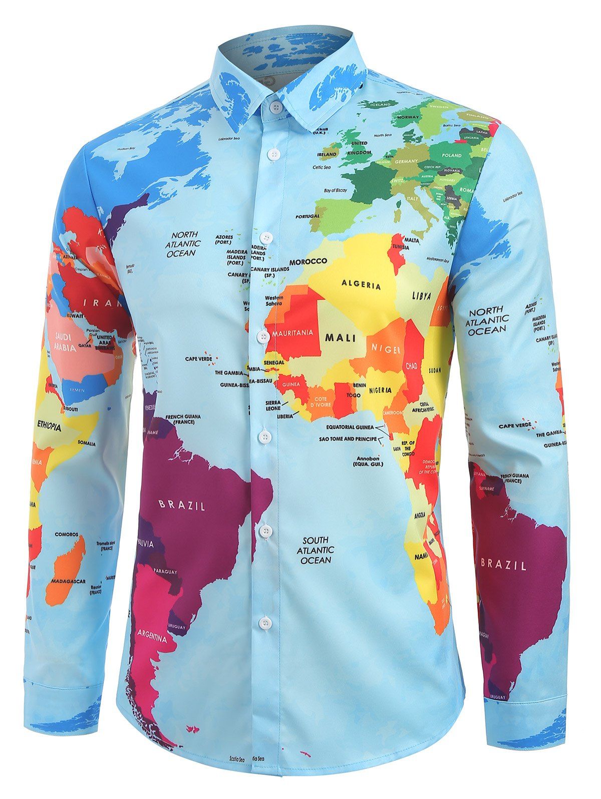 [43% OFF] World Map Graphic Print Button Shirt | Rosegal