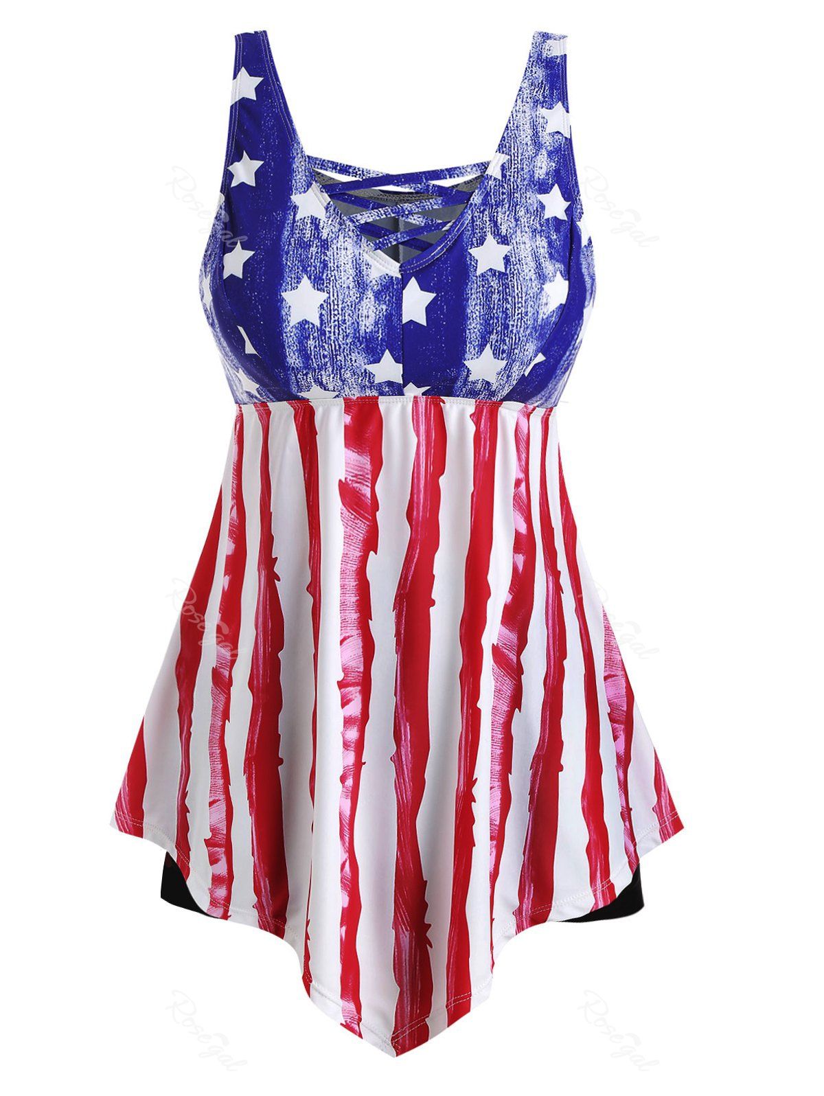 [50% OFF] Contrast Lattice American Flag Plus Size Tankini Swimsuit ...