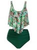 Printed Ruched Overlay Tankini Swimsuit -  