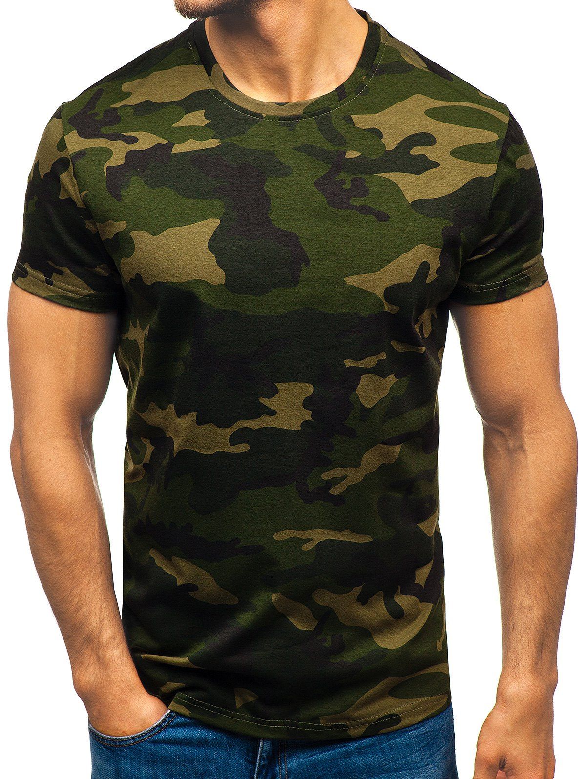 

Camouflage Print Crew Neck Tee, Army green