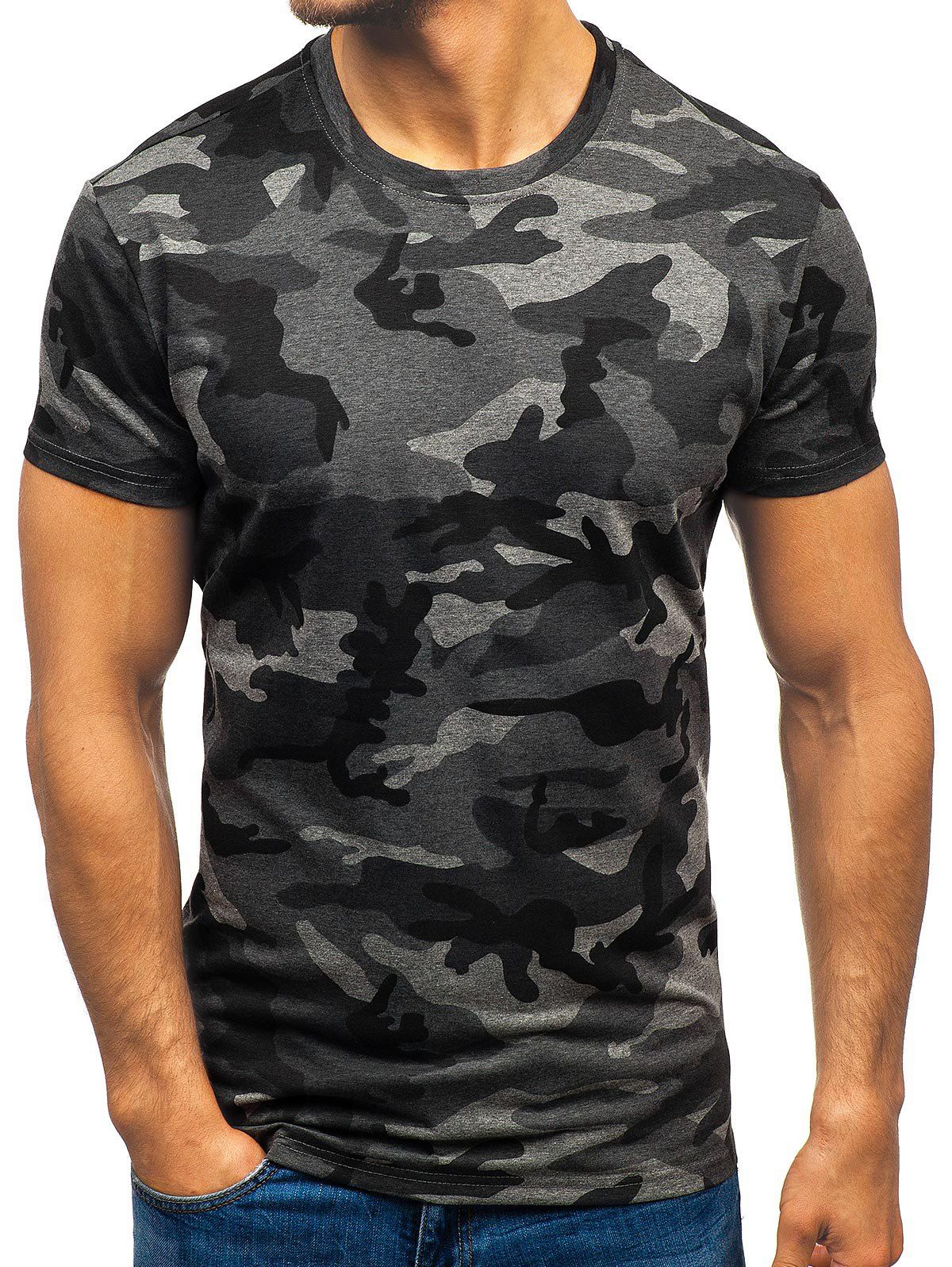 

Camouflage Print Crew Neck Tee, Dark gray