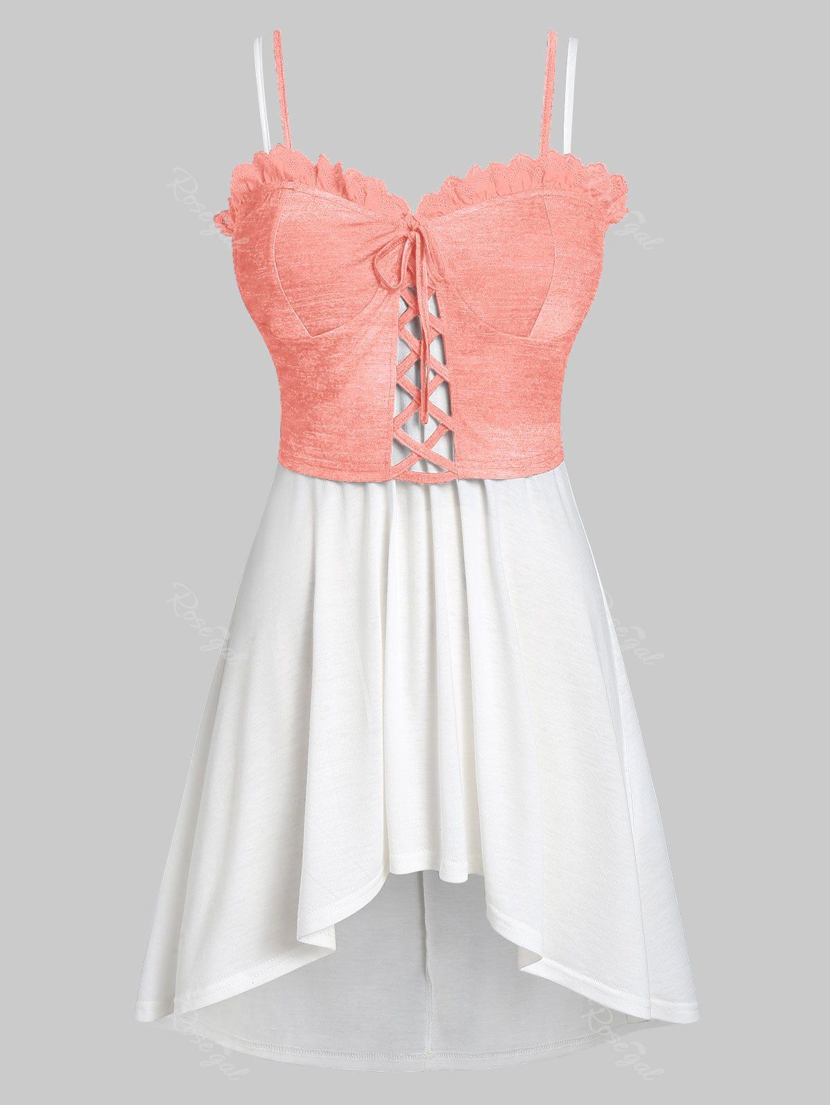 

Plus Size High Low Tank Top with Lace Up Waistcoat, Watermelon pink