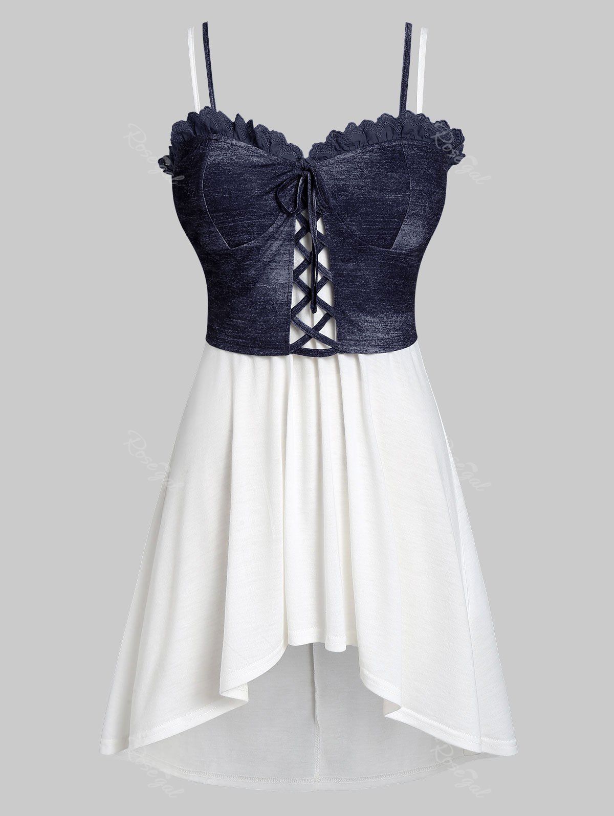 

Plus Size High Low Tank Top with Lace Up Waistcoat, Black