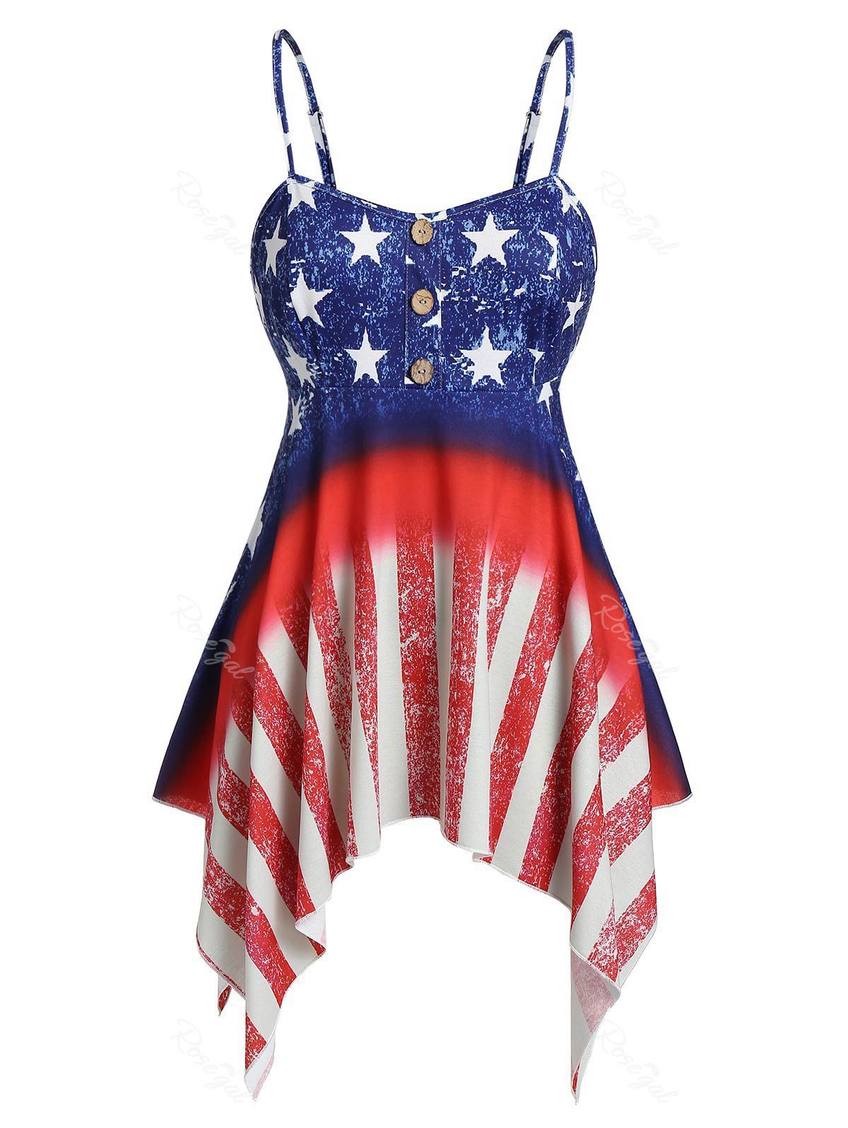 

Plus Size American Flag Handkerchief Cami Top Clothing, Blue