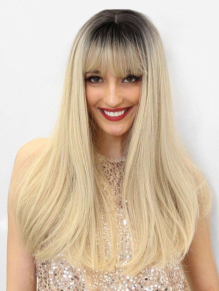 Ombre Synthetic Long Seethrough Bang Straight Wig
