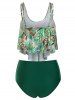 Printed Ruched Overlay Tankini Swimsuit -  