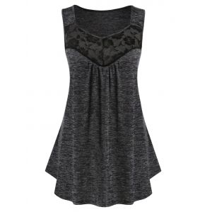 

Plus Size Lace Panel Marled Tank Top, Dark slate grey