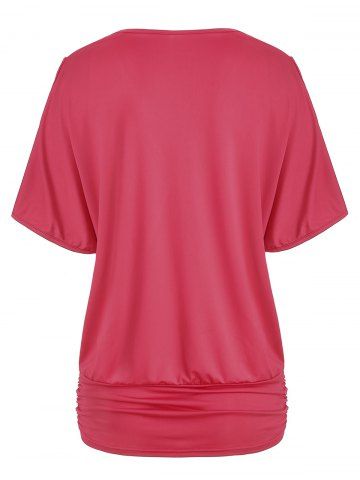 

Batwing Open Shoulder V Neck Top, Rose red