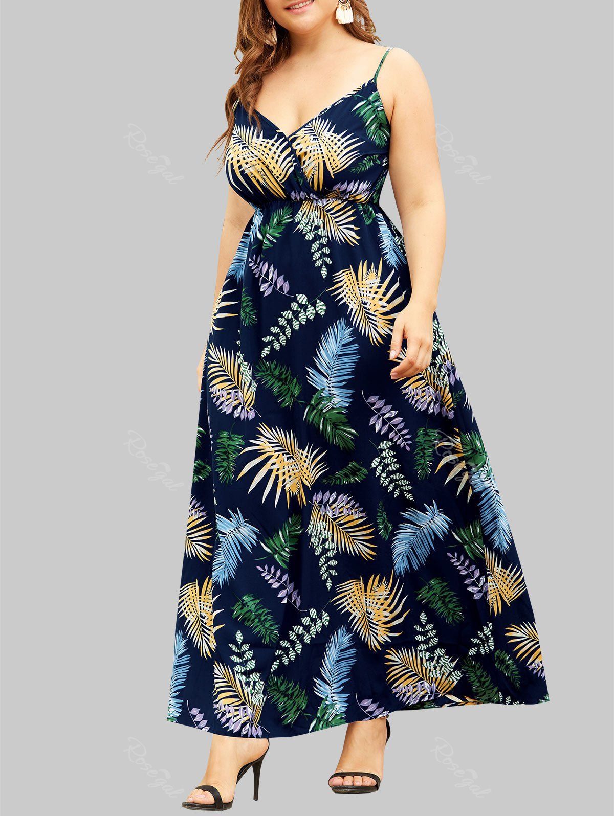 

Plus Size Palm Print Cami Maxi Dress, Cadetblue