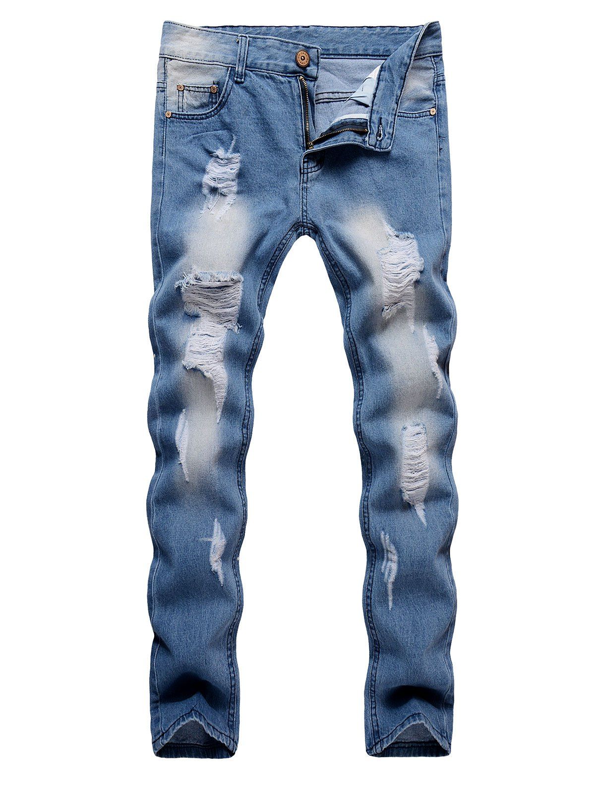 

Ripped Design Zipper Fly Casual Jeans, Jeans blue