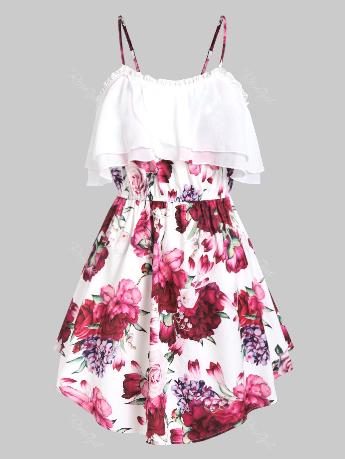 

Plus Size Spaghetti Strap Floral Print Tank Top, Crystal cream