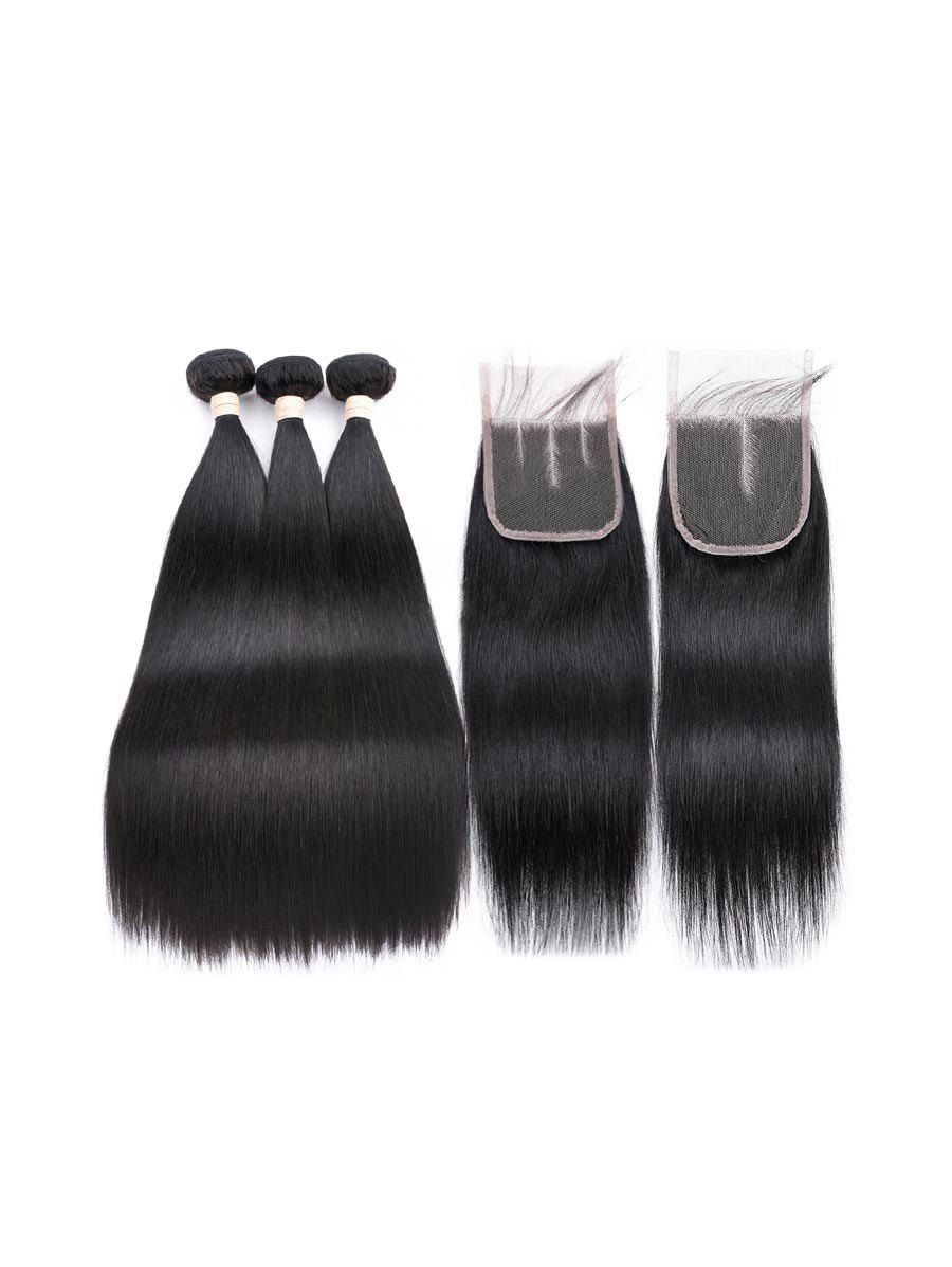 46 Off 3pcs Straight Human Hair Weft With 1pc Center Part