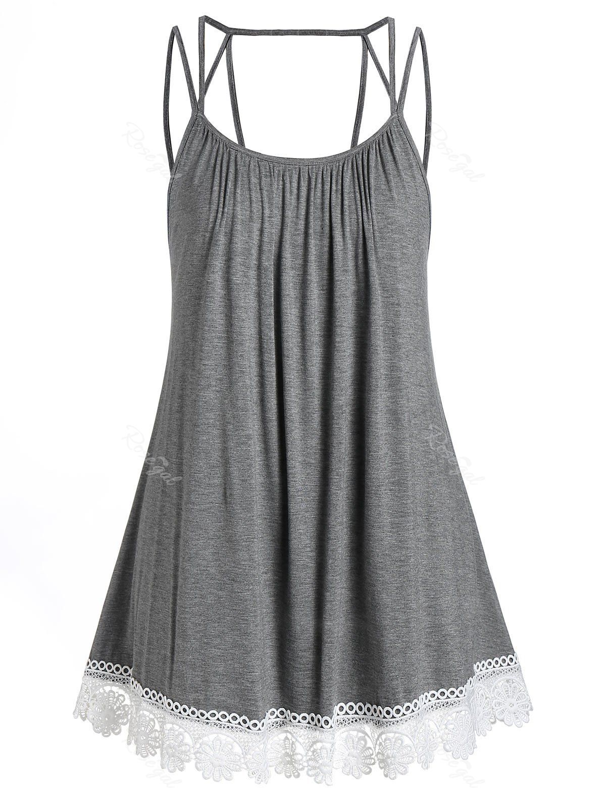 

Plus Size Spaghetti Strap Lace Insert Tank Top, Cloudy gray