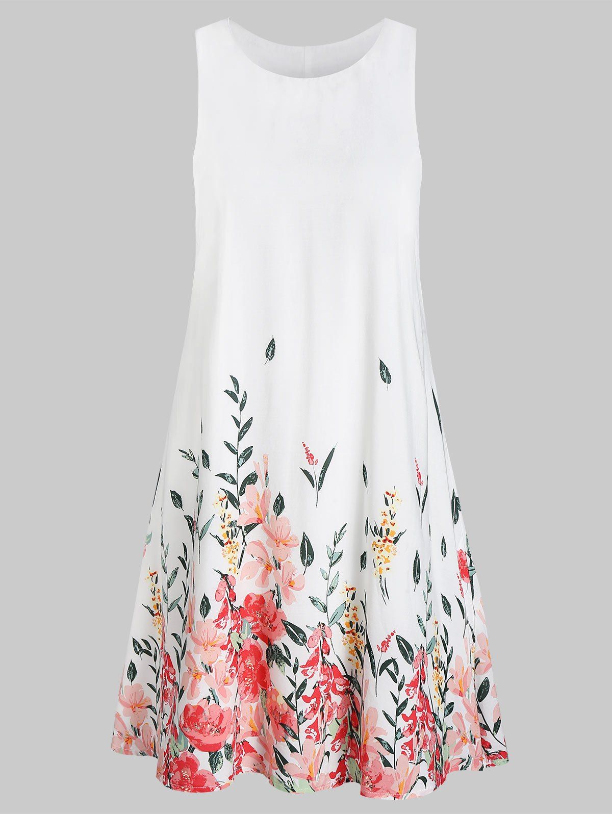 

Mini Round Collar Floral Print Dress, White