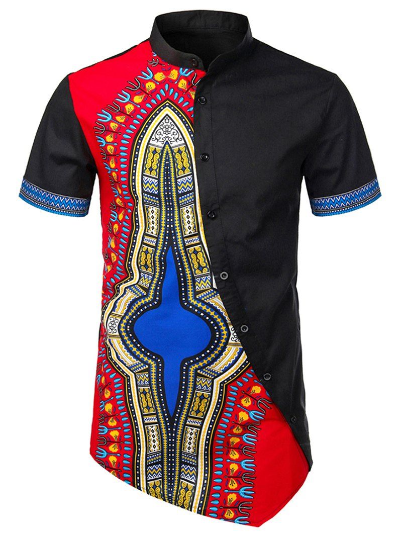 

Tribal Print Design Short Sleeves Shirt, Red