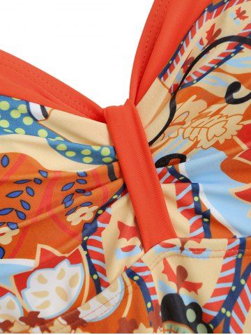 

Flower Print Knotted One-piece Swimsuit, Basket ball orange