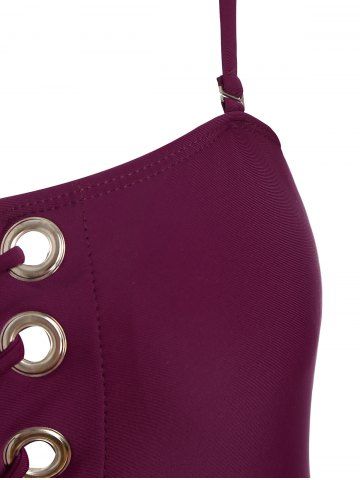

Lace Up Cami Padded Swimwear, Red wine