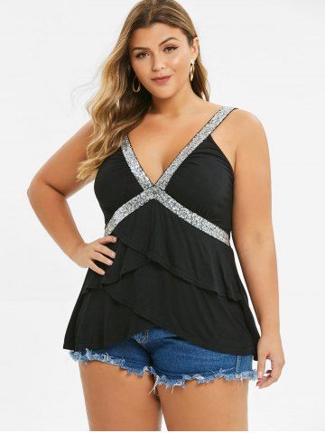 

Plus Size Glitter Tiered Tank Top, Black