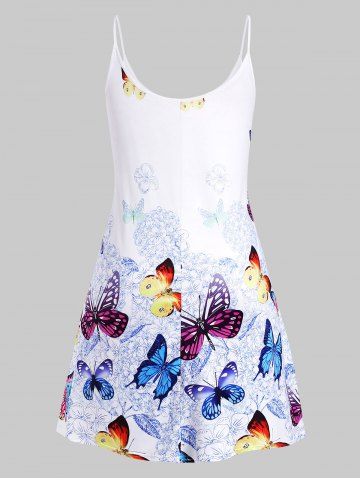 

Plus Size Spaghetti Strap Butterfly Print Tank Top, White