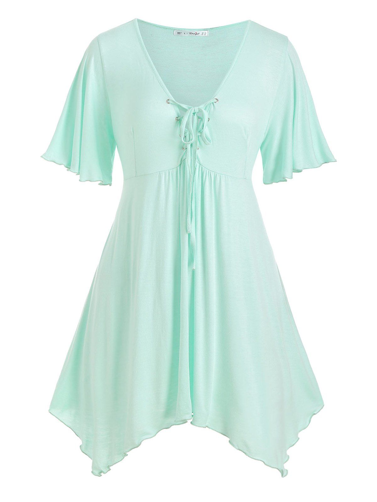

Handkerchief Skirted Lace Up Plus Size Top, Green