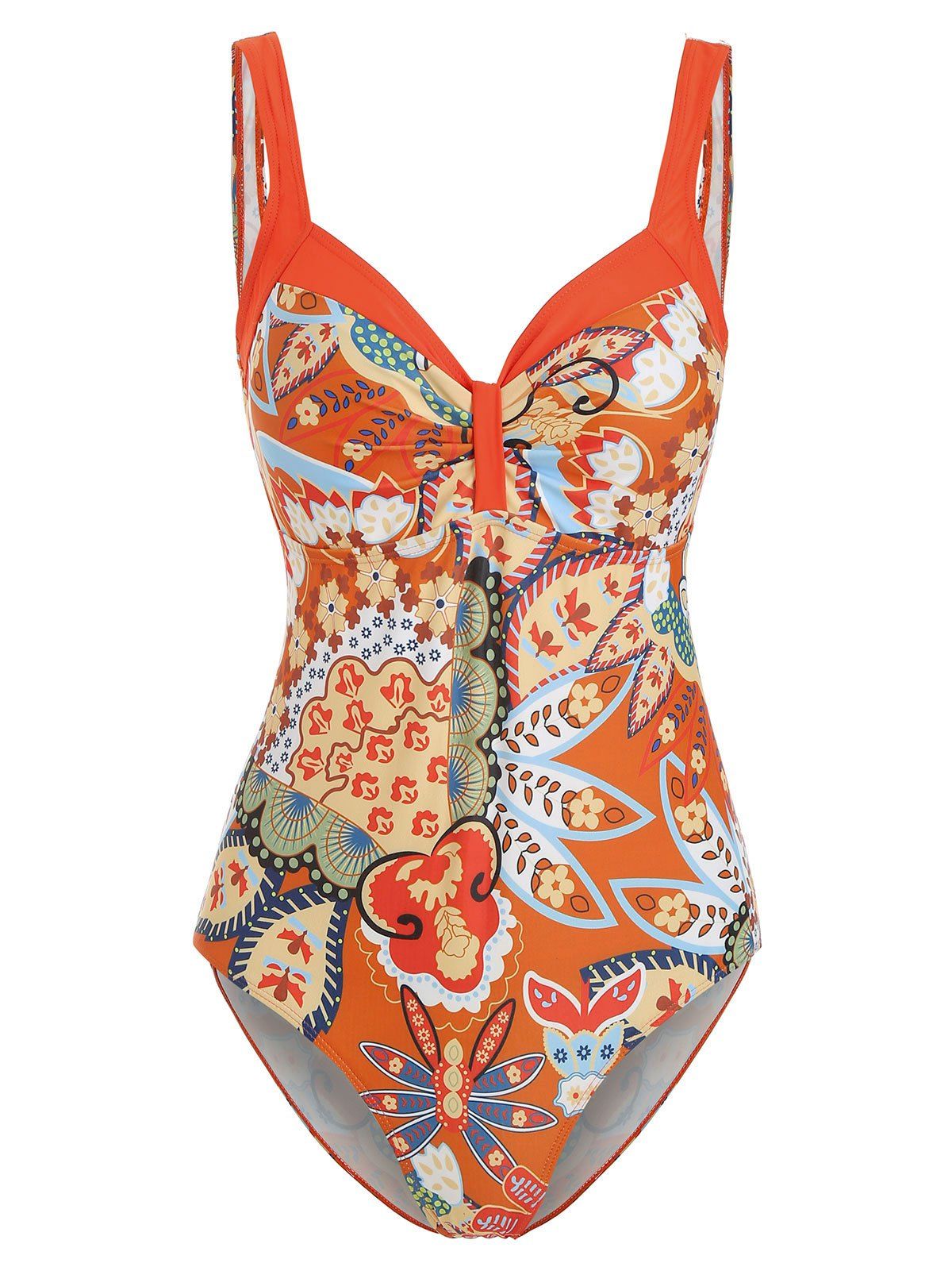 [71 OFF] Flower Print Knotted Onepiece Swimsuit Rosegal