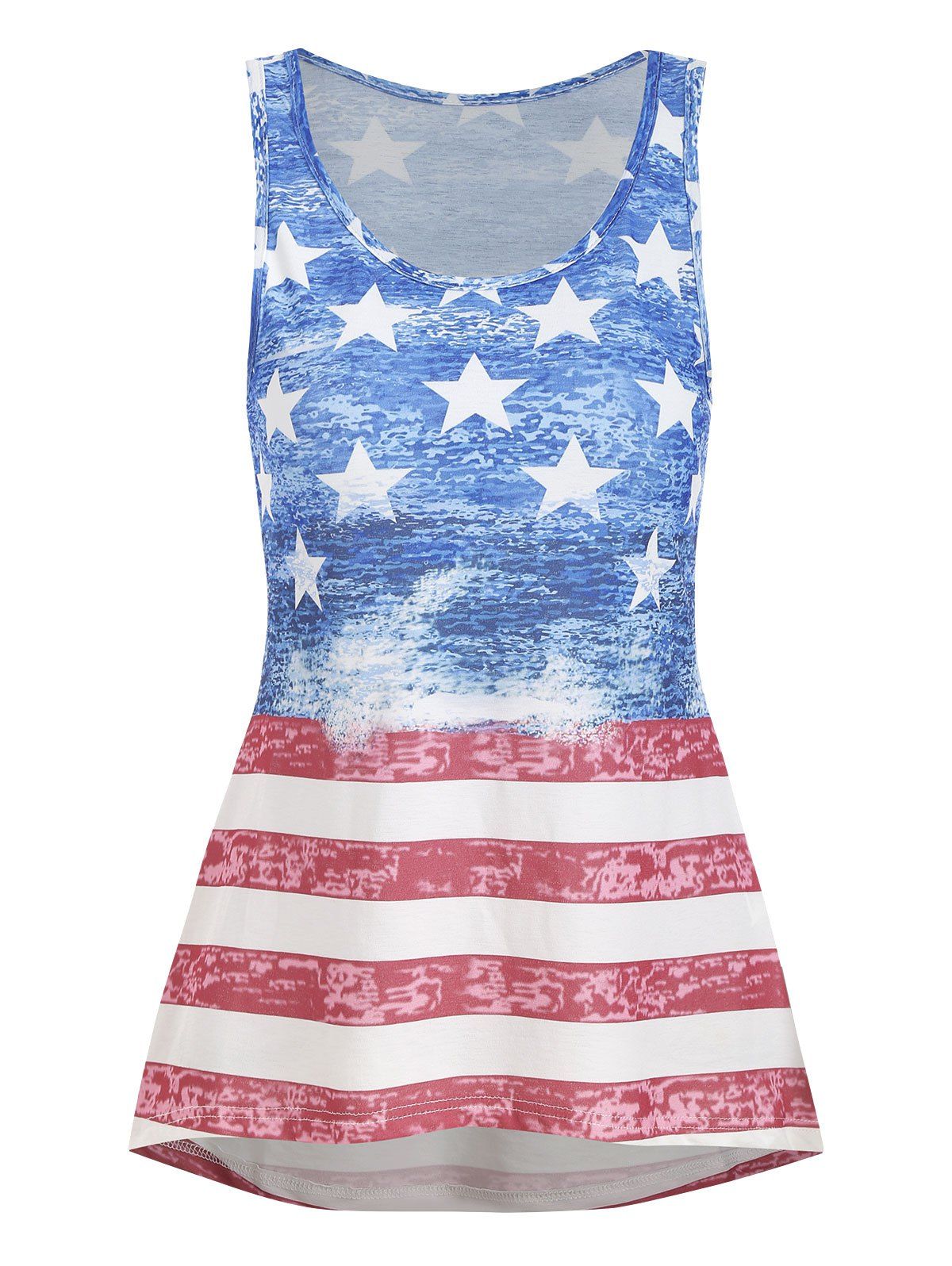 

American Flag High Low Casual Tank Top, Blue