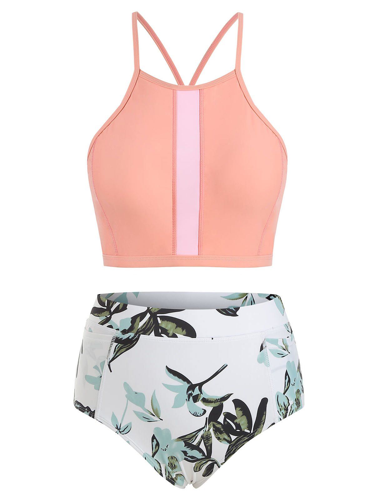 

Floral Cami Mix and Match Tankini Swimwear, Deep peach