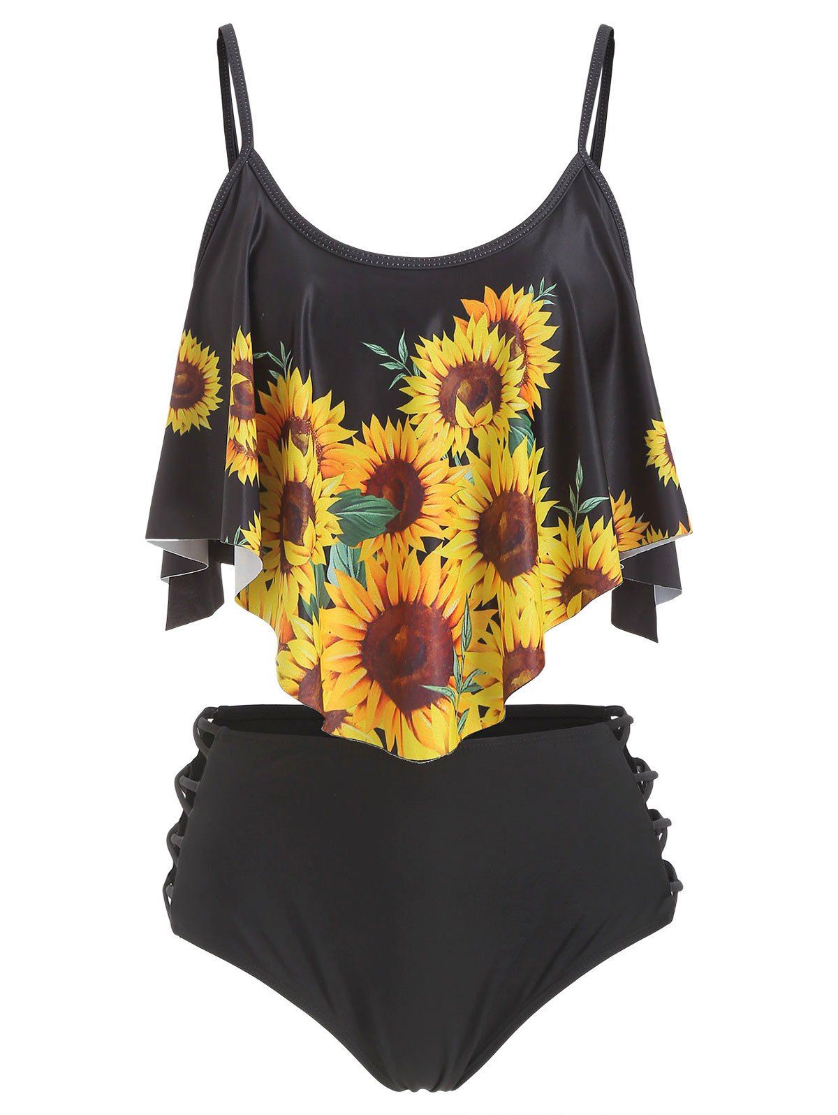 

Sunflower Flounce Lattice Tankini Swimsuit, Black