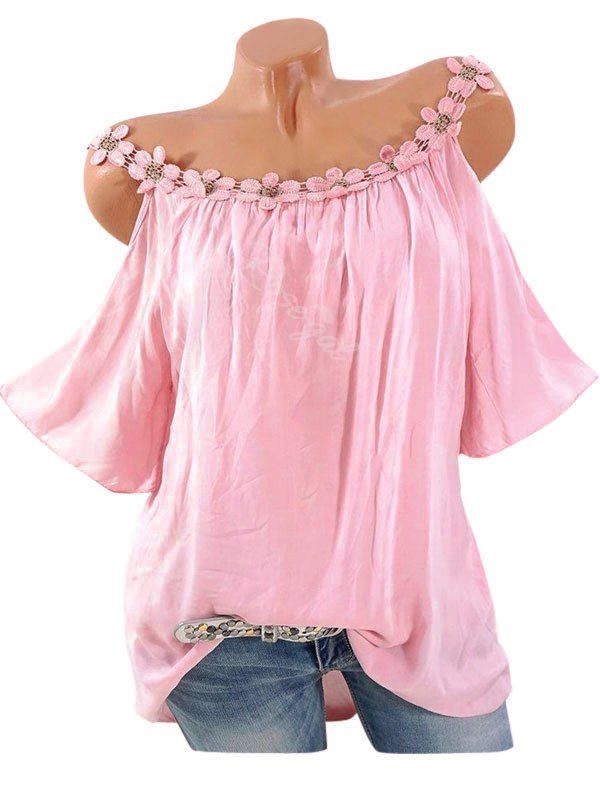 

Plus Size Lace Crochet Open Shoulder Blouse, Pink