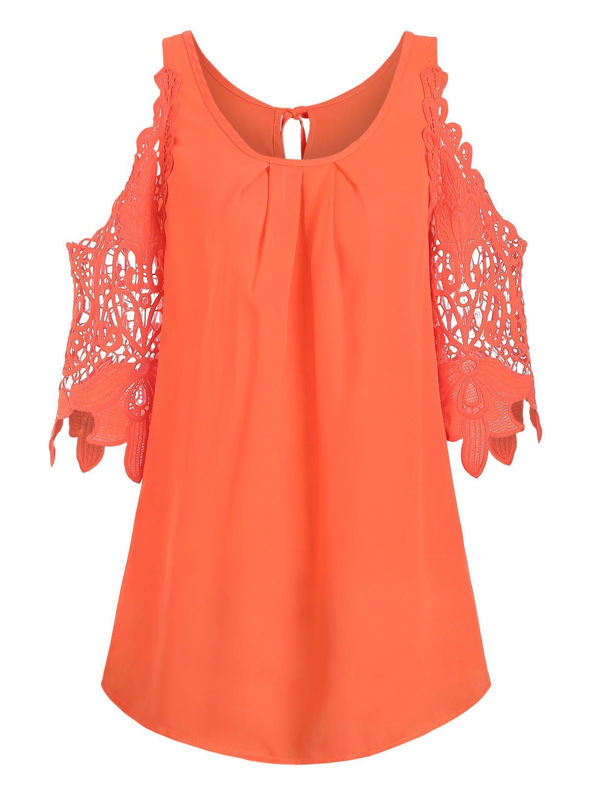 

Crochet Panel Open Shoulder Keyhole Blouse, Basket ball orange