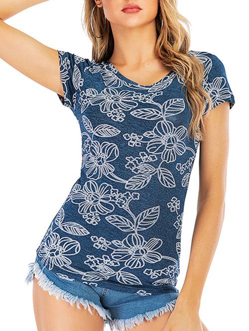 

Graphic Short Sleeve Casual Tee, Silk blue