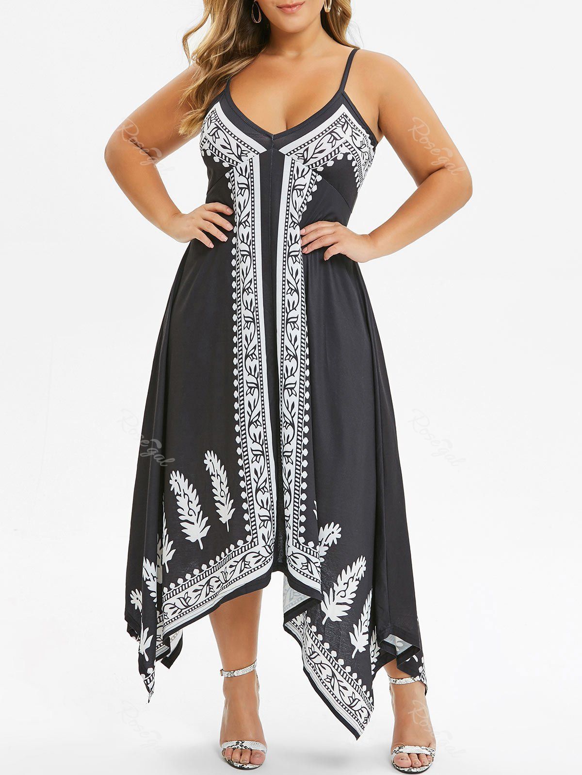 

Plus Size Spaghetti Strap Printed Dress, Black