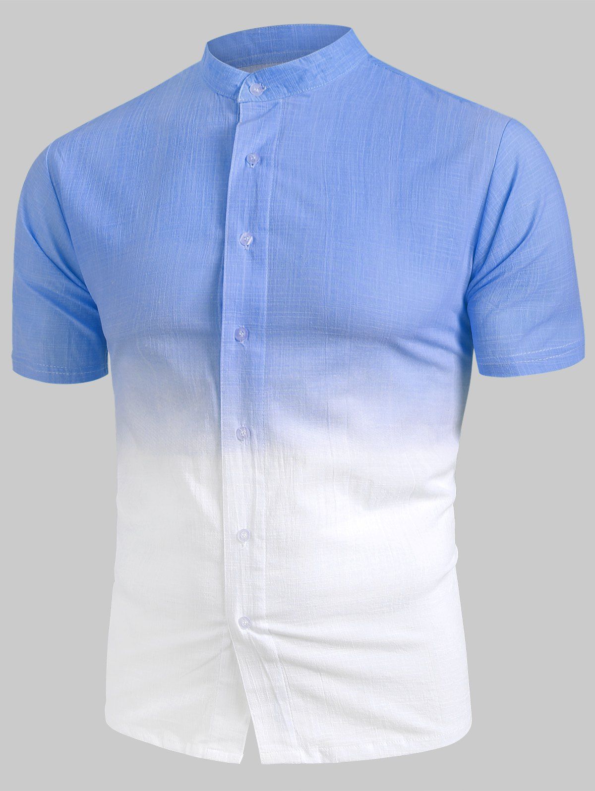 

Ombre Stand Collar Linen Shirt, Sky blue