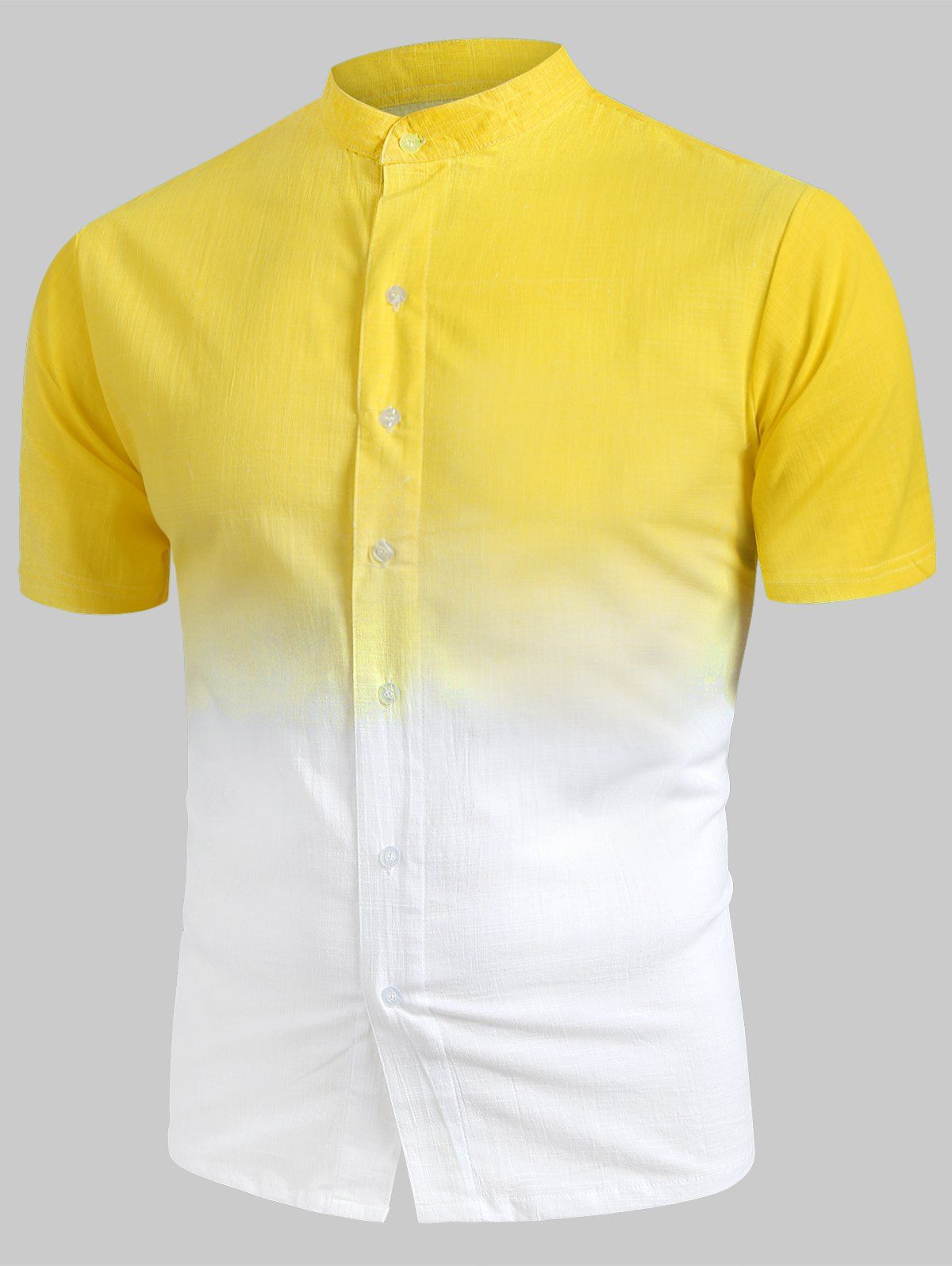 

Ombre Stand Collar Linen Shirt, Yellow