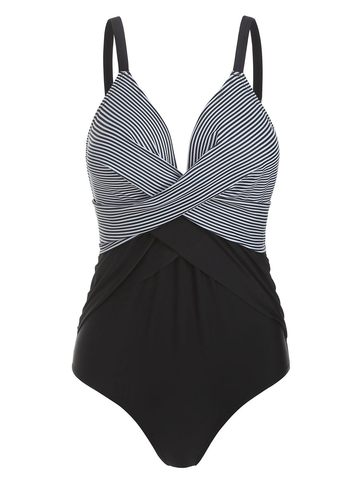 

Striped Twisted Padded Swimsuit, Black
