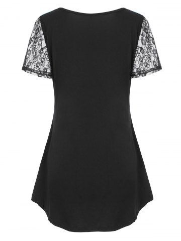 

Printed Lace Sleeves Longline T-shirt, Ocean blue