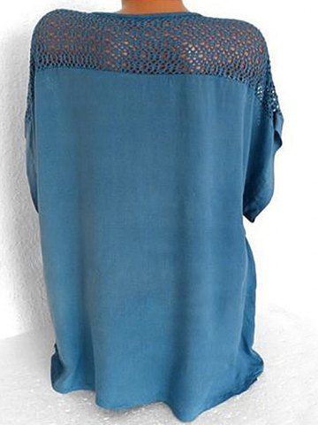 

V Neck Fishnet Panel Broderie Anglaise Blouse, Blue koi