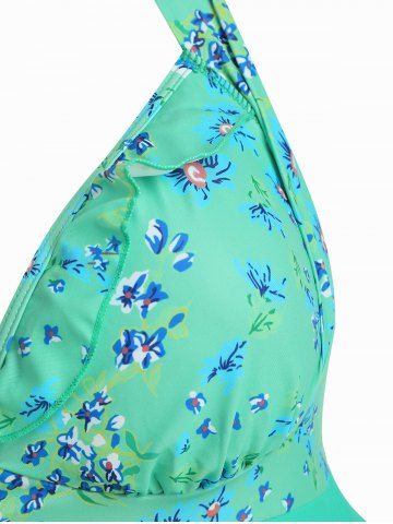 

Plus Size Halter Backless Floral Tankini Swimsuit, Macaw blue green