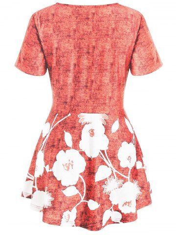 

Plus Size Floral Marled T-shirt, Light coral