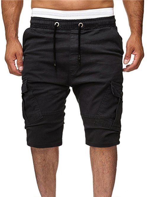 

Solid Color Multi-pocket Sport Shorts, Black