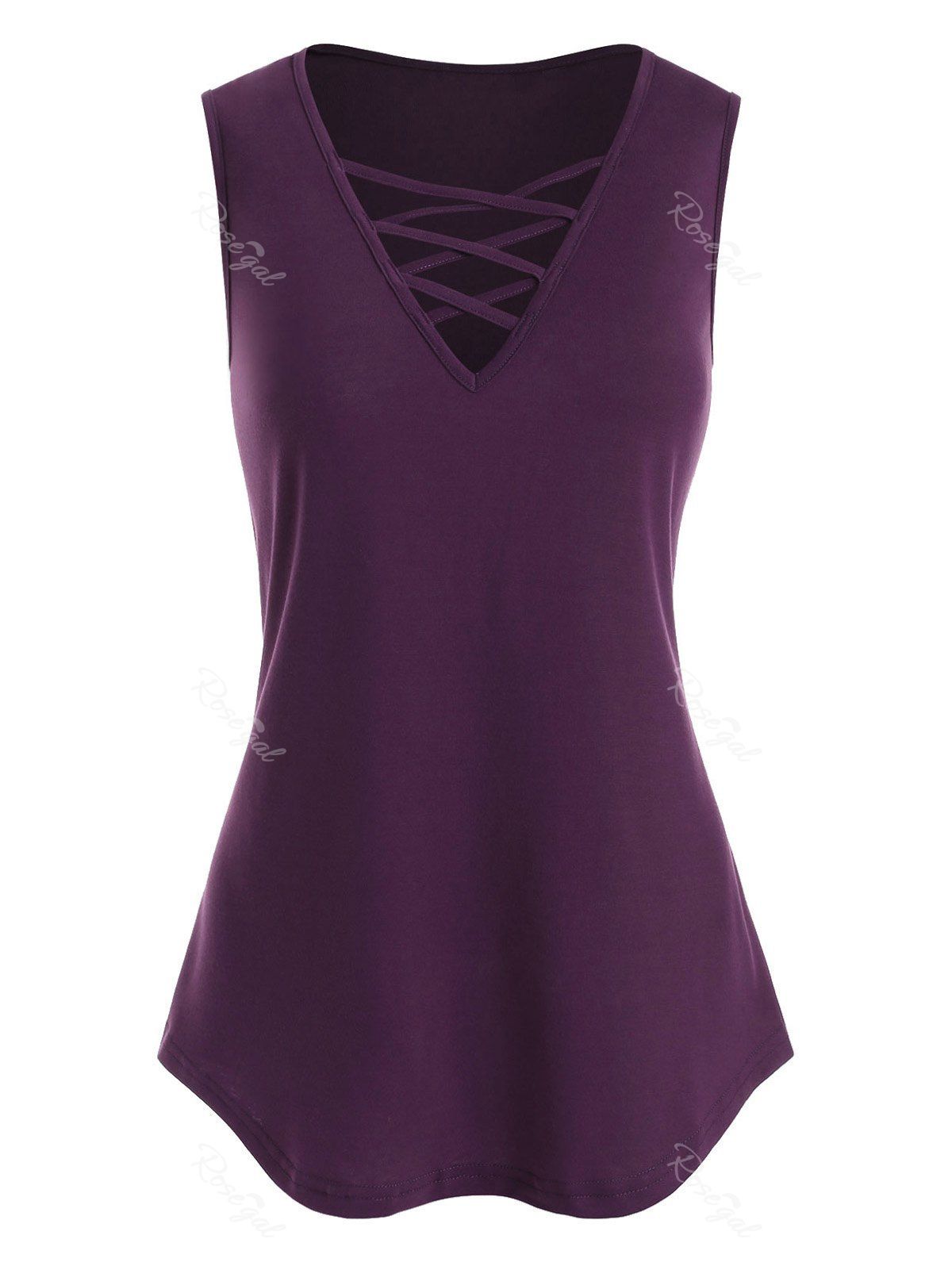 

Longline Lattice Solid Plus Size Tank Top, Purple