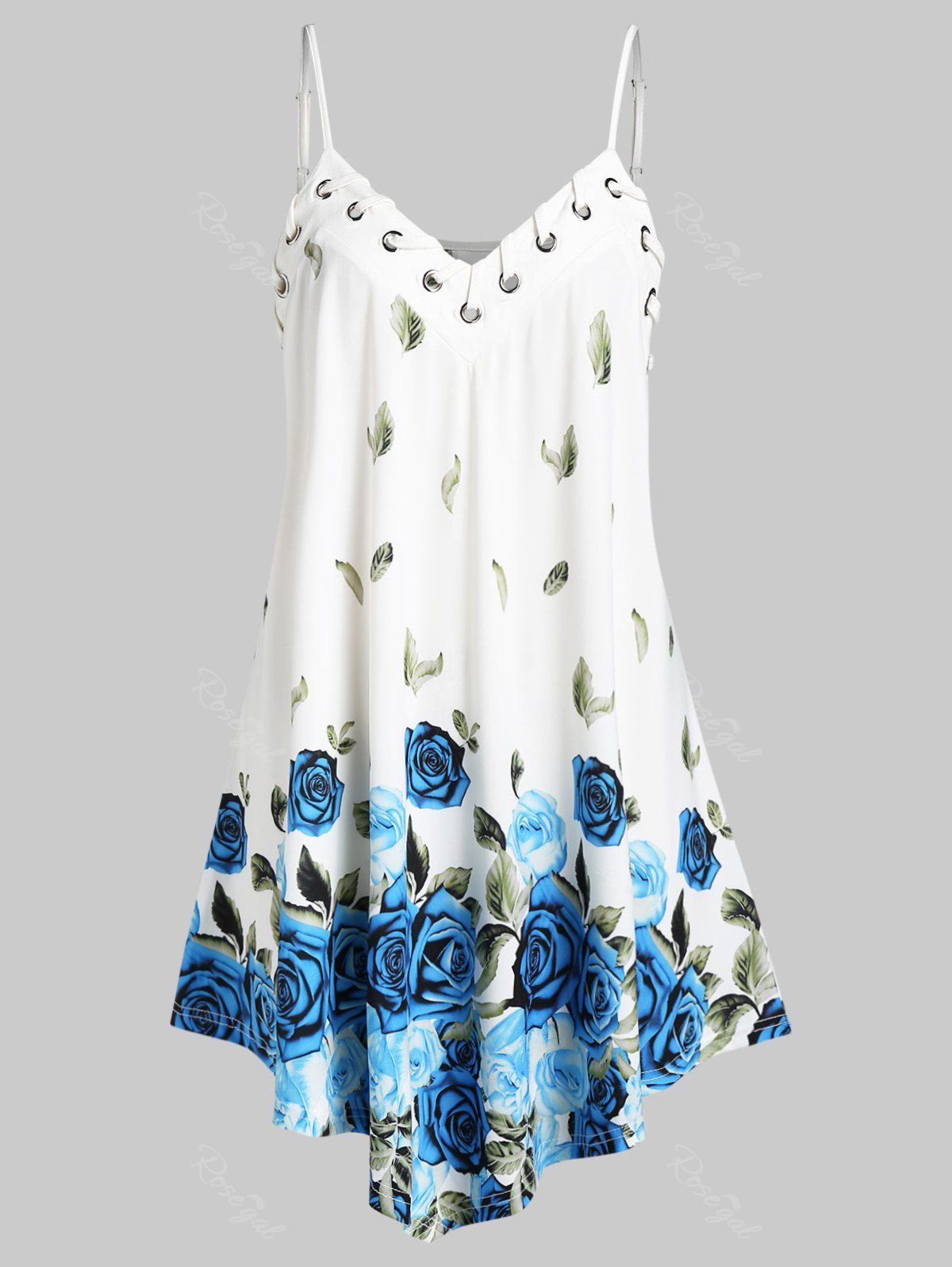 

Plus Size Leaves Floral Print Swing Slip Top, White