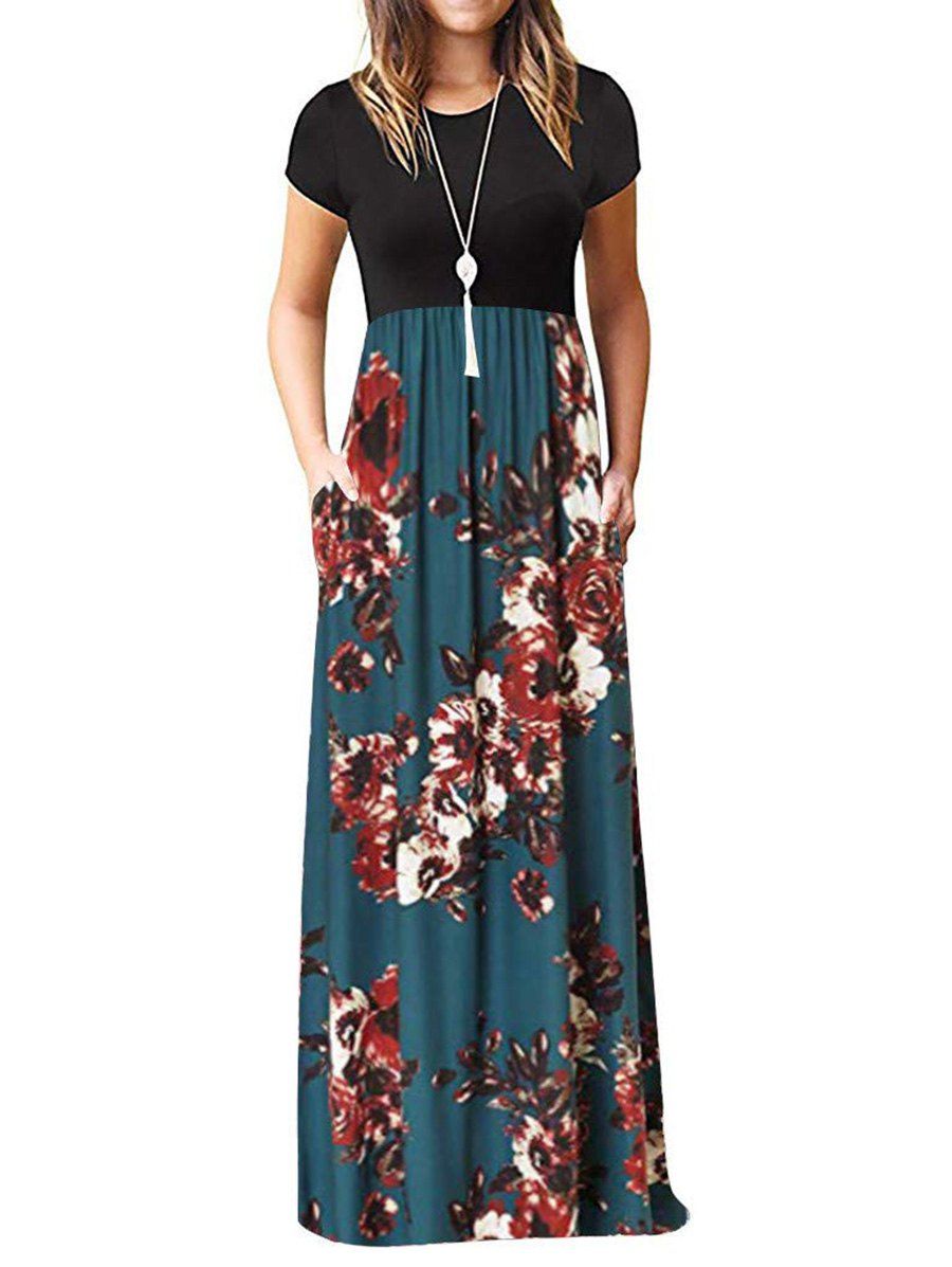 

Floral Pockets Floor Length Dress, Multi-a