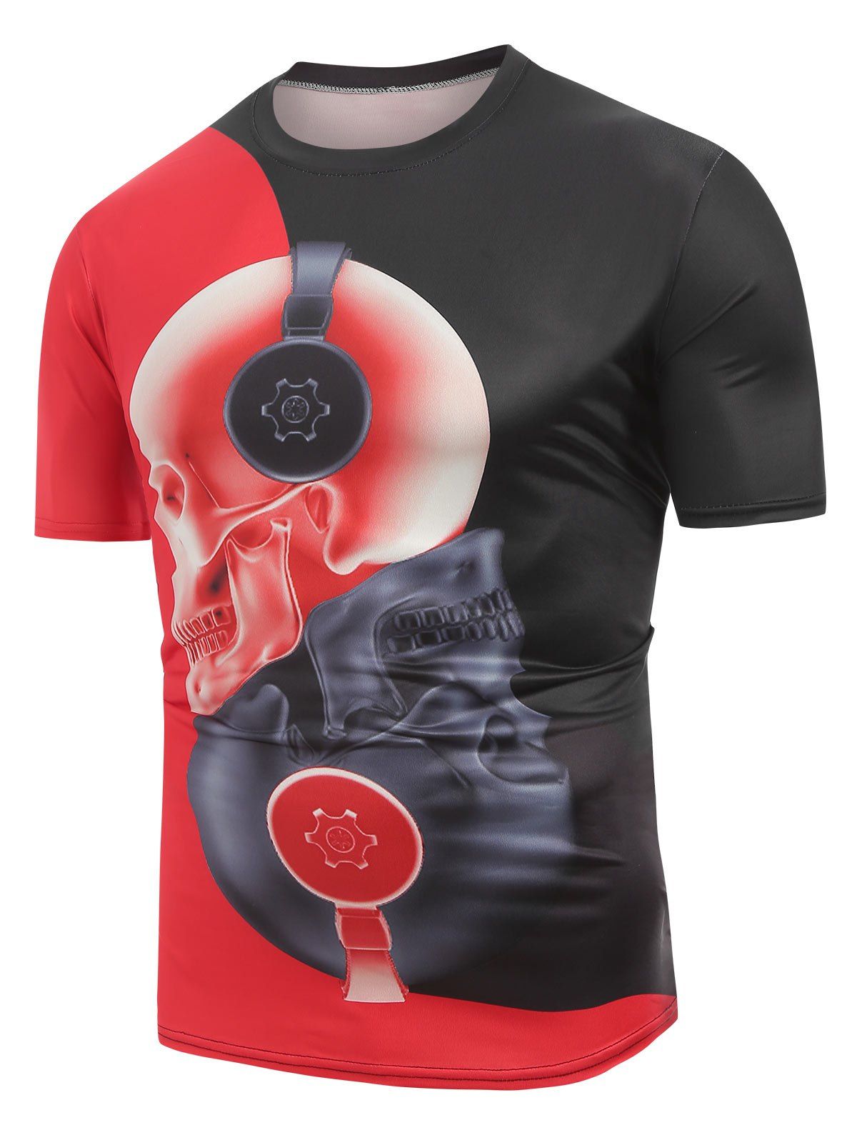 

Skull Print Two Tone Casual T Shirt, Red